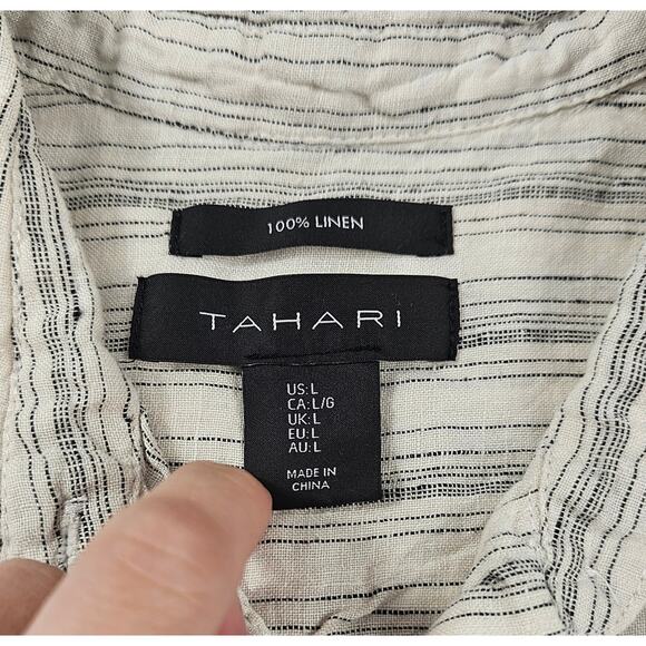 Tahari 100% Linen Sleeveless Peplum Top Size Large Button Up Tank Striped Blouse - Picture 5 of 8